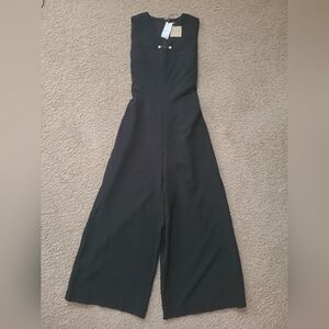 Tahari Black Wide-Leg Sleeveless Jumpsuit with Front Button Detail